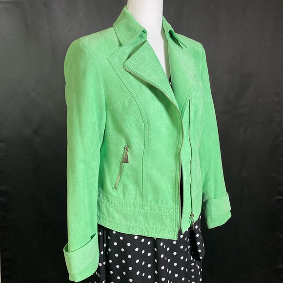 Pastel Green Micro Suede Biker Jacket - Picture 2 of 8
